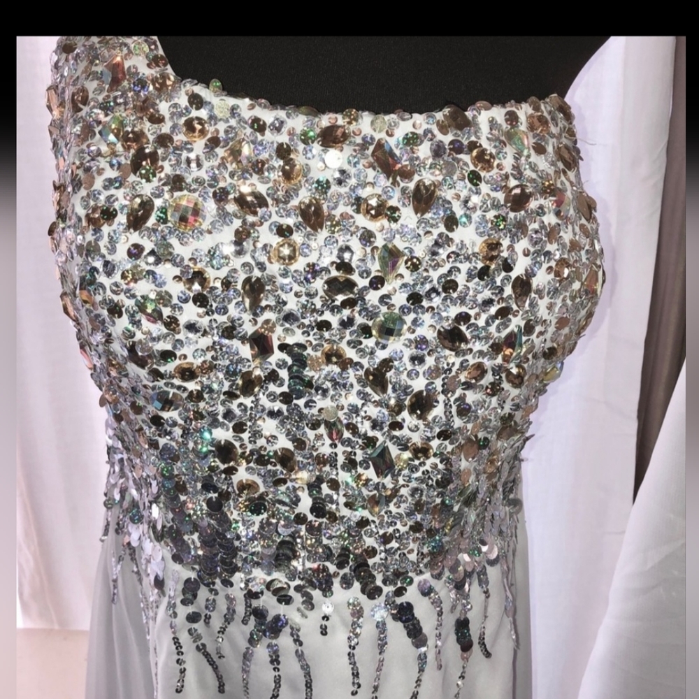 White with gold diamonds and sequins gown size 18 one shoulder
